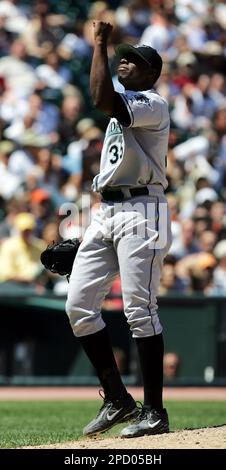 Florida Marlins' starter Dontrelle Willis hurls a pitch against