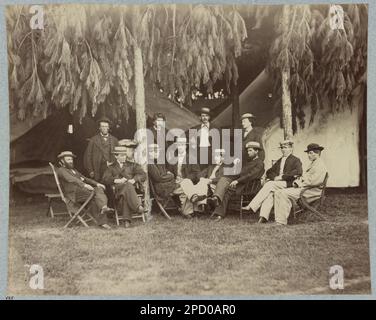Captain H. P. Clinton and clerks of Commissary Department Headquarters, Army of Potomac, August, 1864. No. 529, Title from item, Hand written on verso: 'See Miller, vol. 8, p. 363', Gift; Col. Godwin Ordway; 1948. United States, History, Civil War, 1861-1865. Stock Photo