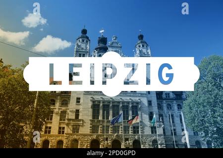 Leipzig, Germany. City name modern photo postcard. Travel destination text word card. Stock Photo