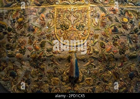 Precious votive garment. Due to the decorations with gold and silver threads the cloak weighs 30 kg. Neuzelle Baroque Monastery, Germany Stock Photo