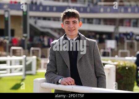 Jockey John Gleeson poses for photographers on day one of the Cheltenham Festival at Cheltenham Racecourse. Picture date: Tuesday March 14, 2023. Stock Photo