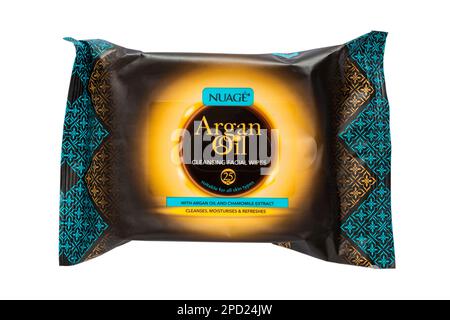 Packet of Nuage Argan Oil cleansing Facial Wipes isolated on white background Stock Photo