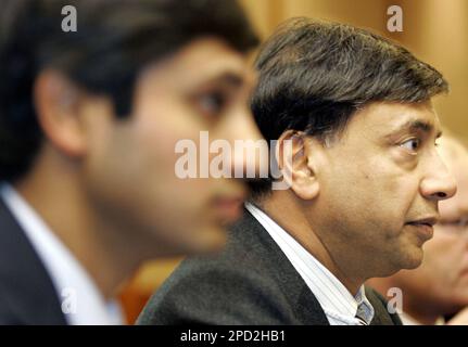 FILE ** Mittal Steel President Aditya Mittal, left, and Chief Executive  Officer Lakshmi Mittal, right, are seen at the start of a media conference  in Rotterdam, the Netherlands, in this Tuesday