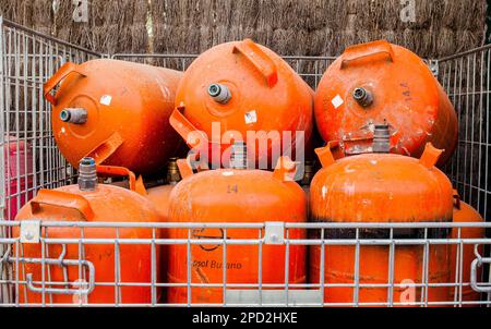 Butane bottles  storage to recycle, recycling center Stock Photo