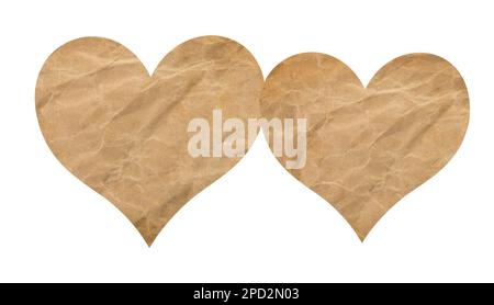 Crumpled paper hearts couple isolated on white Stock Photo