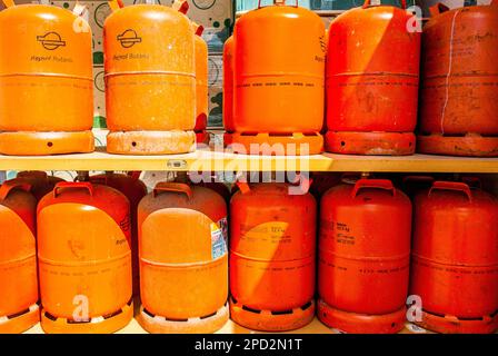 Butane bottles  storage to recycle, recycling center Stock Photo