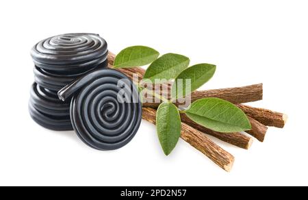 Licorice branch Wheels and roots isolated on white background Stock Photo