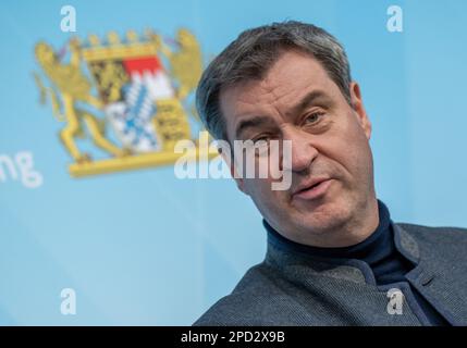 Munich, Germany. 14th Mar, 2023. Markus Söder (CSU), Prime Minister of Bavaria, attends a final press conference after a meeting of the Bavarian cabinet. Credit: Peter Kneffel/dpa/Alamy Live News Stock Photo