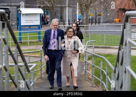 Sean and Martina Burke, the parents of Simeon and Enoch Burke, leaving Cloverhill District Court, in Dublin, after Simeon was remanded in custody under Section 6 of the Public Order Act. Simeon, 24, from Cloonsunna, Castlebar, Co Mayo, was charged with threatening and abusive behaviour following disturbances at his brother Enoch's Court of Appeal hearing last week. Picture date: Tuesday March 14, 2023. Stock Photo