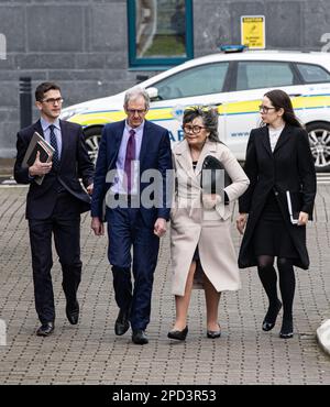 (left to right) The family of Simeon and Enoch Burke, brother Isaac, parents Sean and Martina and sister Ammi outside Cloverhill District Court, in Dublin, where Simeon was remanded in custody under Section 6 of the Public Order Act. Simeon, 24, from Cloonsunna, Castlebar, Co Mayo, was charged with threatening and abusive behaviour following disturbances at his brother Enoch's Court of Appeal hearing last week. Picture date: Tuesday March 14, 2023. Stock Photo