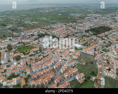 Montijo Cityscape in Portugal. Drone Point of View Stock Photo