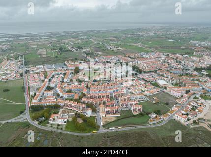 Montijo Cityscape in Portugal. Drone Point of View Stock Photo