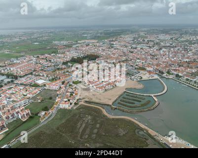 Montijo Cityscape in Portugal. Drone Point of View Stock Photo