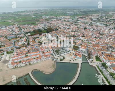 Montijo Cityscape in Portugal. Drone Point of View Stock Photo