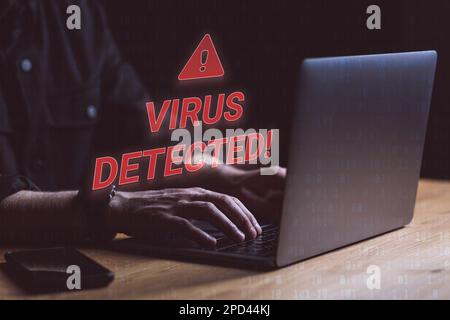 Virus detected screen on PC. Virus malware warning concept. High quality photo Stock Photo