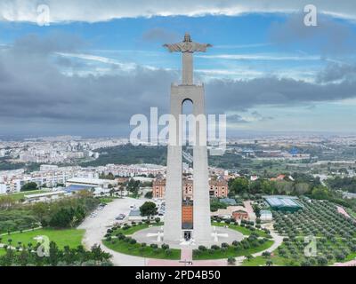 Sanctuary of Christ the King. Catholic monument and shrine dedicated to the Sacred Heart of Jesus Christ overlooking the city of Lisbon situated in Al Stock Photo