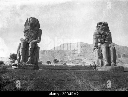 circa 1940s, historical, ancient Egyptian statues in the grounds of the Temple of Karnak, Luxor, Egypt. Stock Photo