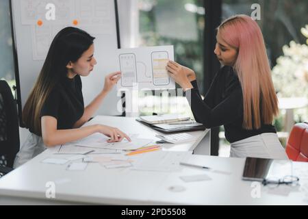 User experience user interface concept, ux ui Graphic designer creative sketch breif user experience interface color planning application process deve Stock Photo
