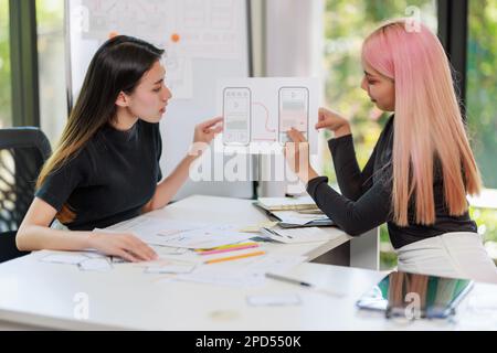 User experience user interface concept, ux ui Graphic designer creative sketch breif user experience interface color planning application process deve Stock Photo