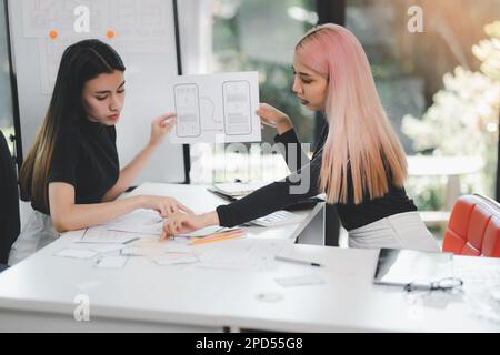 User experience user interface concept, ux ui Graphic designer creative sketch breif user experience interface color planning application process deve Stock Photo