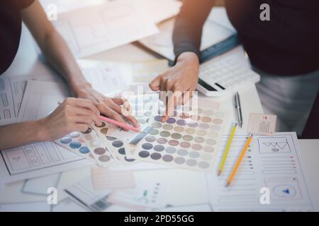 User experience user interface concept, ux ui Graphic designer creative sketch breif user experience interface color planning application process deve Stock Photo