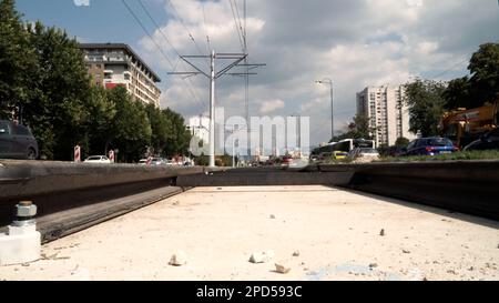 BOSNIA AND HERCEGOVINA, SARAJEVO, 28.9.2022; New railway construction site. Safety workplace with workers on construction Stock Photo