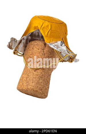 Champagne Cork and wire muselets and tin foil cap, isolated on white with clipping path included Stock Photo