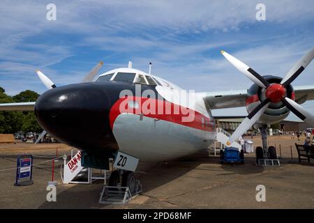 An Airspeed Ambassador 2 airliner in the colours of Dan-Air London on static display at Imperial War Museum Duxford, Cambridgeshire, UK. Stock Photo