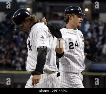 Chicago White Sox third baseman Yoan Moncada throws to first in a baseball  game against the Los Angeles Angels Tuesday, May 30, 2023, in Chicago. (AP  Photo/Charles Rex Arbogast Stock Photo - Alamy