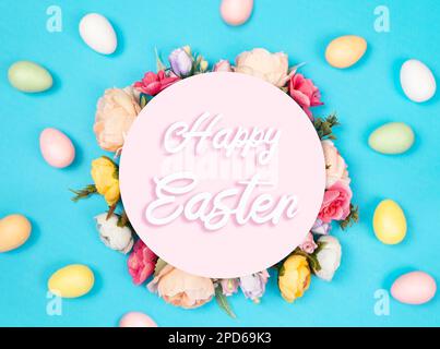 Easter greeting card with floral arrangement and the Easter eggs Stock Photo