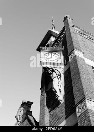 Black and White Clock Tower, Caversham Library, Caversham, Reading, Berkshire, England, UK, GB. Stock Photo