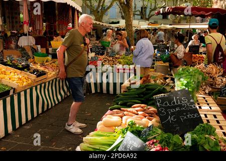 Uzès Market - Uzès, Occitanie region of Southern France Stock Photo