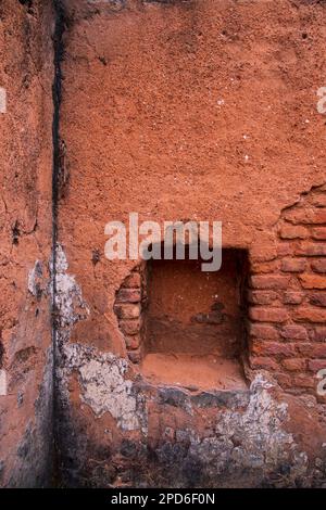 Old  brick wall red plaster texture can be used as a background wallpaper Stock Photo