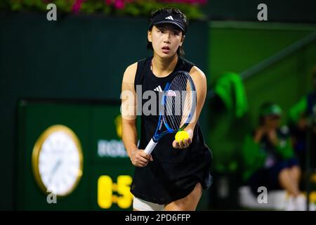 Xinyu Wang of China in action during the third round of the 2023 BNP Paribas Open, WTA 1000 tennis tournament on March 12, 2023 in Indian Wells, USA - Photo: Rob Prange/DPPI/LiveMedia Stock Photo