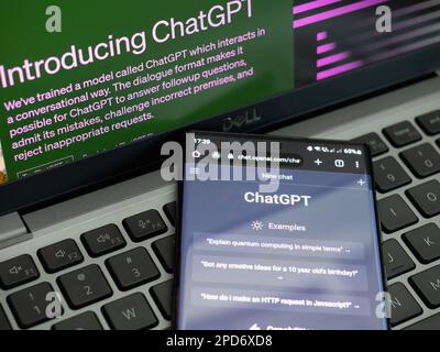 ChatGPT; GPT; AI; OpenAI; chat; chatbot; screen; concept; artificial intelligence; technology; business; chat gpt; bot; digital; internet; online; web Stock Photo