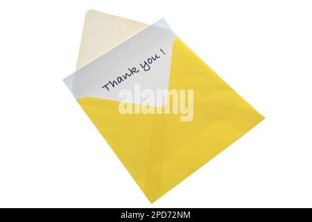 A Thank you note in an envelope - white background Stock Photo