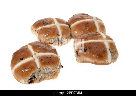 Freshly baked hot cross buns - white background Stock Photo