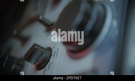 Boombox Retro Cassette Player Recording with FM Dial Tuning,Macro Shot Stock Photo
