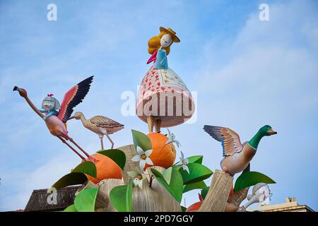 Valencia, Spain - 13 Mar 2023: Seventies themed paper for the national festival Fallas. Stock Photo
