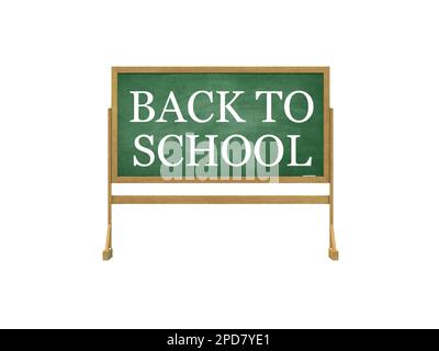 the text Back to school written on a chalkboard. School illustration Stock Photo