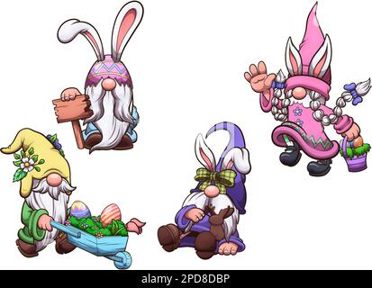 Easter Gnomes. Clip art illustration with simple gradients. Stock Photo