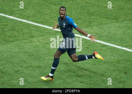 ARCHIVE PHOTO: Paul POGBA will be 30 years old on March 15, 2023, goalschuetze Paul POGBA (FRA) about the goal to 3:1 for France, jubilation, cheering, jubilant, joy, cheers, celebrate, goaljubel, whole figure, France (FRA ) - Croatia (CRO) 4:2, final, game 64, on July 15, 2018 in Moscow; Soccer World Cup 2018 in Russia from 14.06. - 07/15/2018. Â Stock Photo