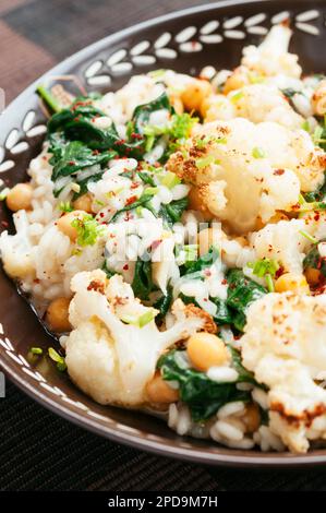 Roasted Cauliflower Risotto with Spinach and Chickpeas