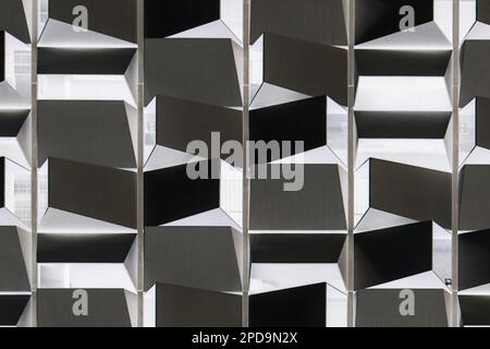 Interesting shapes and contrasts in black and white image based on q park parking in the city of Sheffield, Yorkshire Stock Photo