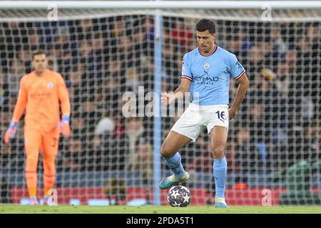 Manchester, UK. 14th Mar, 2023. Rodri #16 of Manchester Cityin action during the UEFA Champions League round of 16 Manchester City vs RB Leipzig at Etihad Stadium, Manchester, United Kingdom, 14th March 2023 (Photo by Mark Cosgrove/News Images) in Manchester, United Kingdom on 3/14/2023. (Photo by Mark Cosgrove/News Images/Sipa USA) Credit: Sipa USA/Alamy Live News Stock Photo