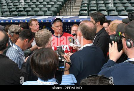 Team USA manager Buck Martinez arrives to pull USA starting