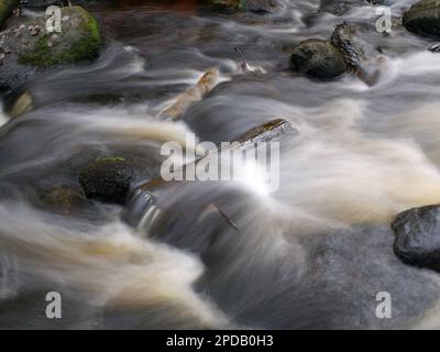 rocky river, fast flow of water long exposure Stock Photo