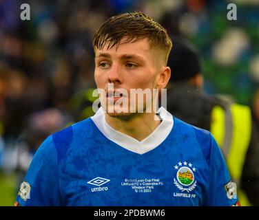 Chris McKee, Linfield FC player. BetMcLean Cup Final 2023, Linfield Vs Coleraine. National Stadium at Windsor Park, Belfast. Stock Photo