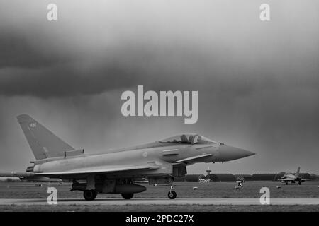 An RAF Typhoon taxiing for take off at RAF Coningsby during the 2023 Cobra Warrior Exercise. Stock Photo