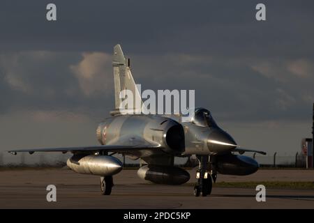 Dassault Mirage 2000I of the Indian Air Force taxiing after a sortie during Cobra Warrior 2023 at RAF Waddington. Stock Photo